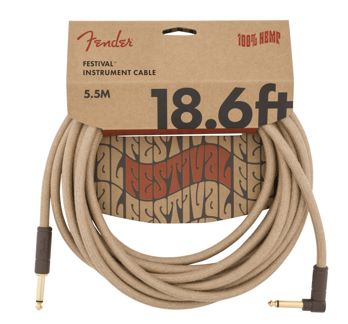 Fender Festival Instrument Cable, Straight/Angle, 18.6', Pure Hemp, Natural