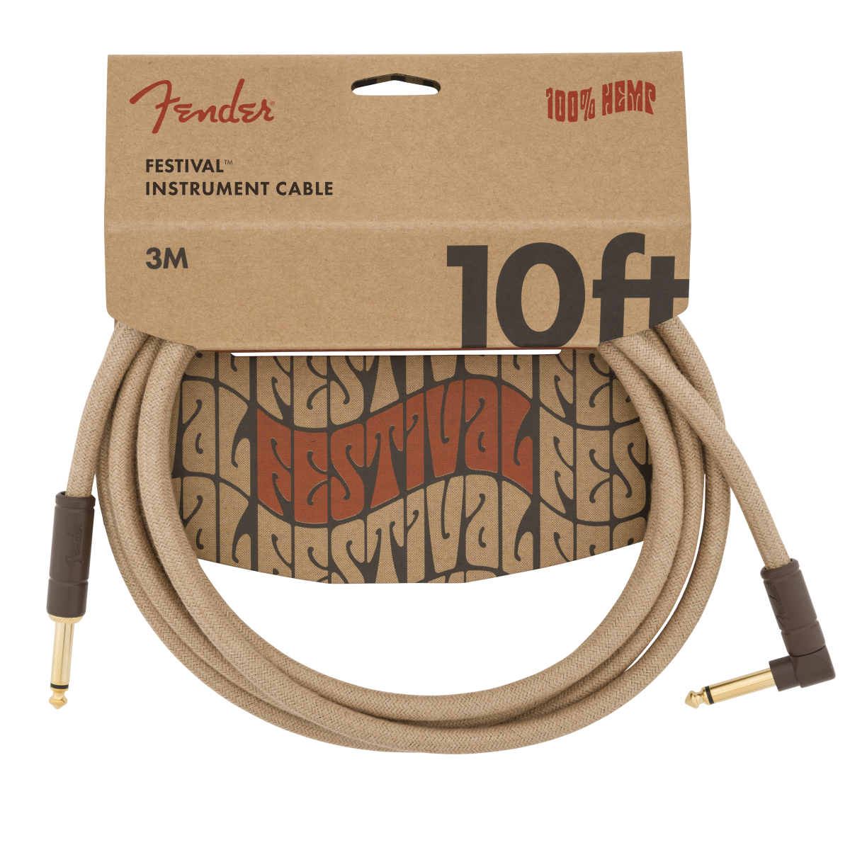 Fender Festival Instrument Cable, Straight/Angle, 10', Pure Hemp, Natural