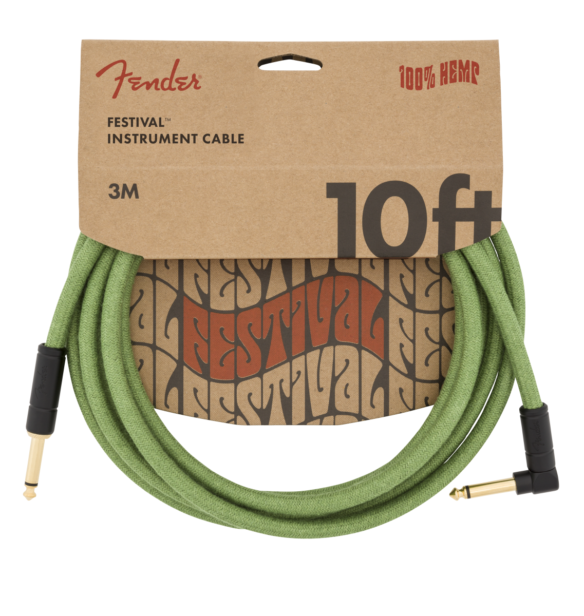 Fender Festival Instrument Cable, Straight/Angle, 10', Pure Hemp, Green
