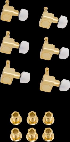Fender Deluxe Cast/Sealed Guitar Tuning Machines with Pearl Buttons (Set of 6), Gold