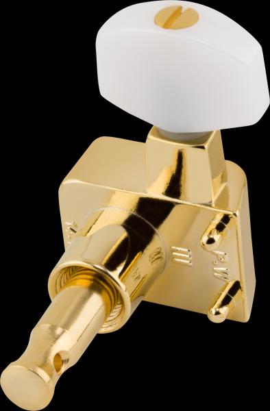 Fender Deluxe Cast/Sealed Guitar Tuning Machines with Pearl Buttons (Set of 6), Gold