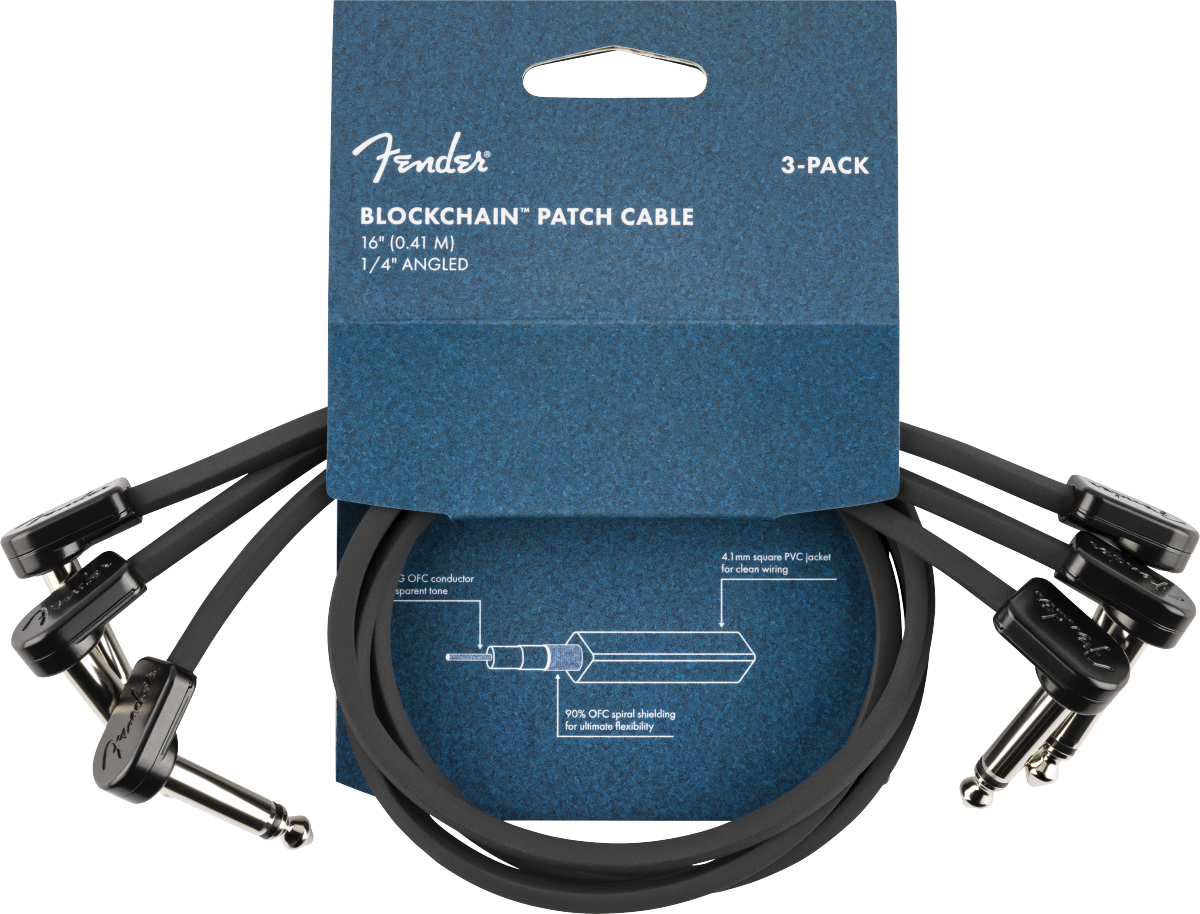 Fender Blockchain 16" Patch Cable, 3-pack, Angle/Angle