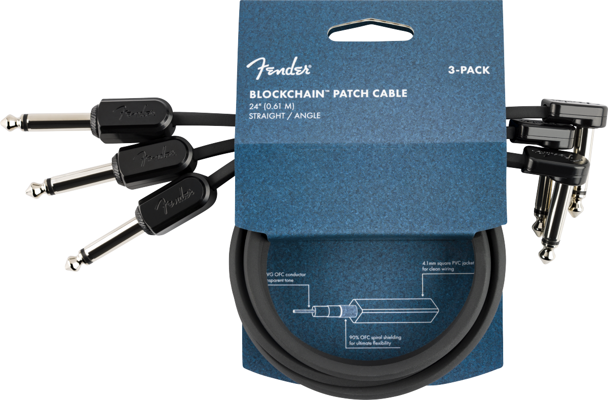 Fender Blockchain 24" Patch Cable, 3-pack, Straight/Angle
