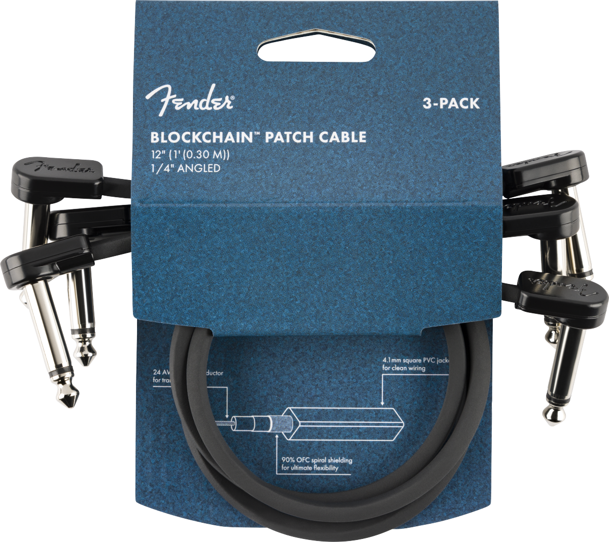 Fender Blockchain 12" Patch Cable, 3-pack, Angle/Angle