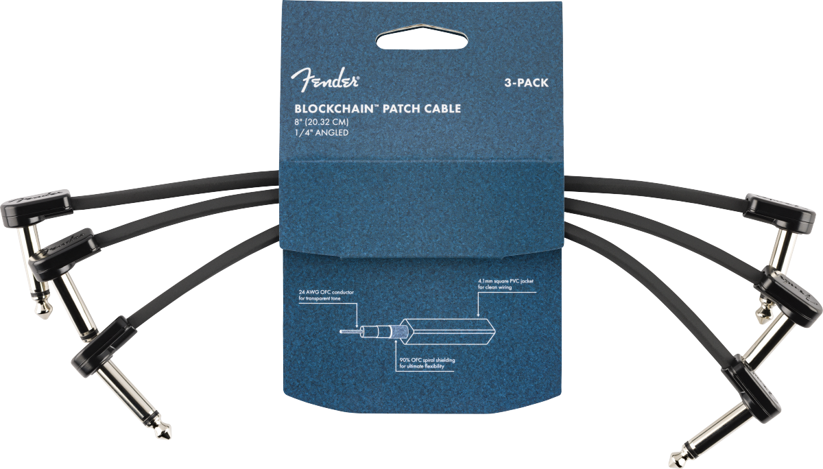 Fender Blockchain 8" Cable, 3-pack, Angle/Angle