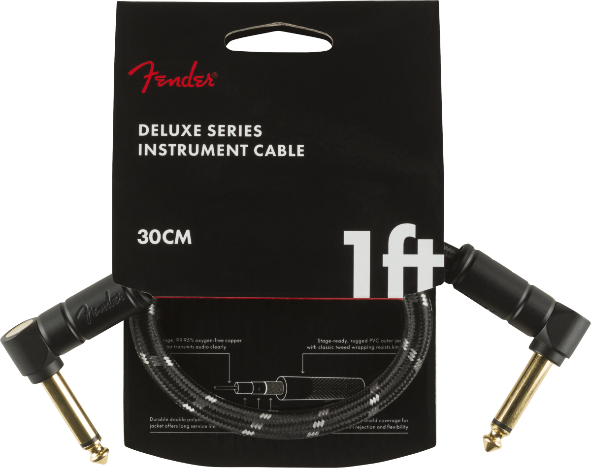 Fender Deluxe Series Instrument Cable, Angle/Angle, 1', Black Tweed