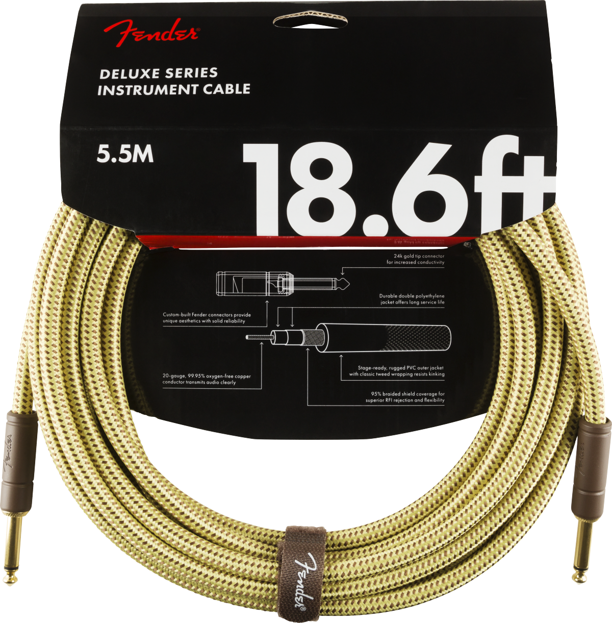 Fender Deluxe Series Instrument Cable, Straight/Straight, 18.6', Tweed