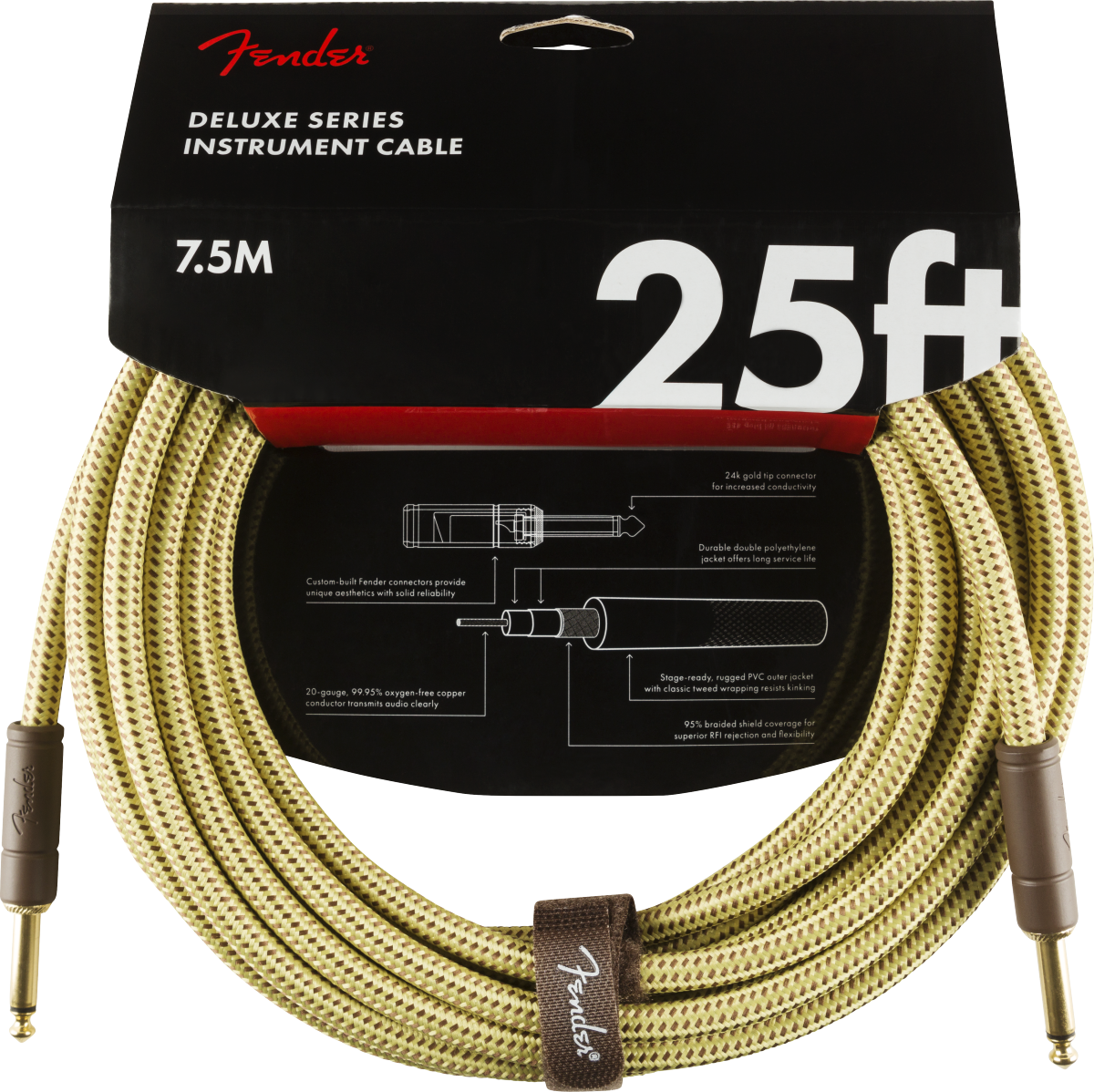 Fender Deluxe Series Instrument Cable, Straight/Straight, 25', Tweed