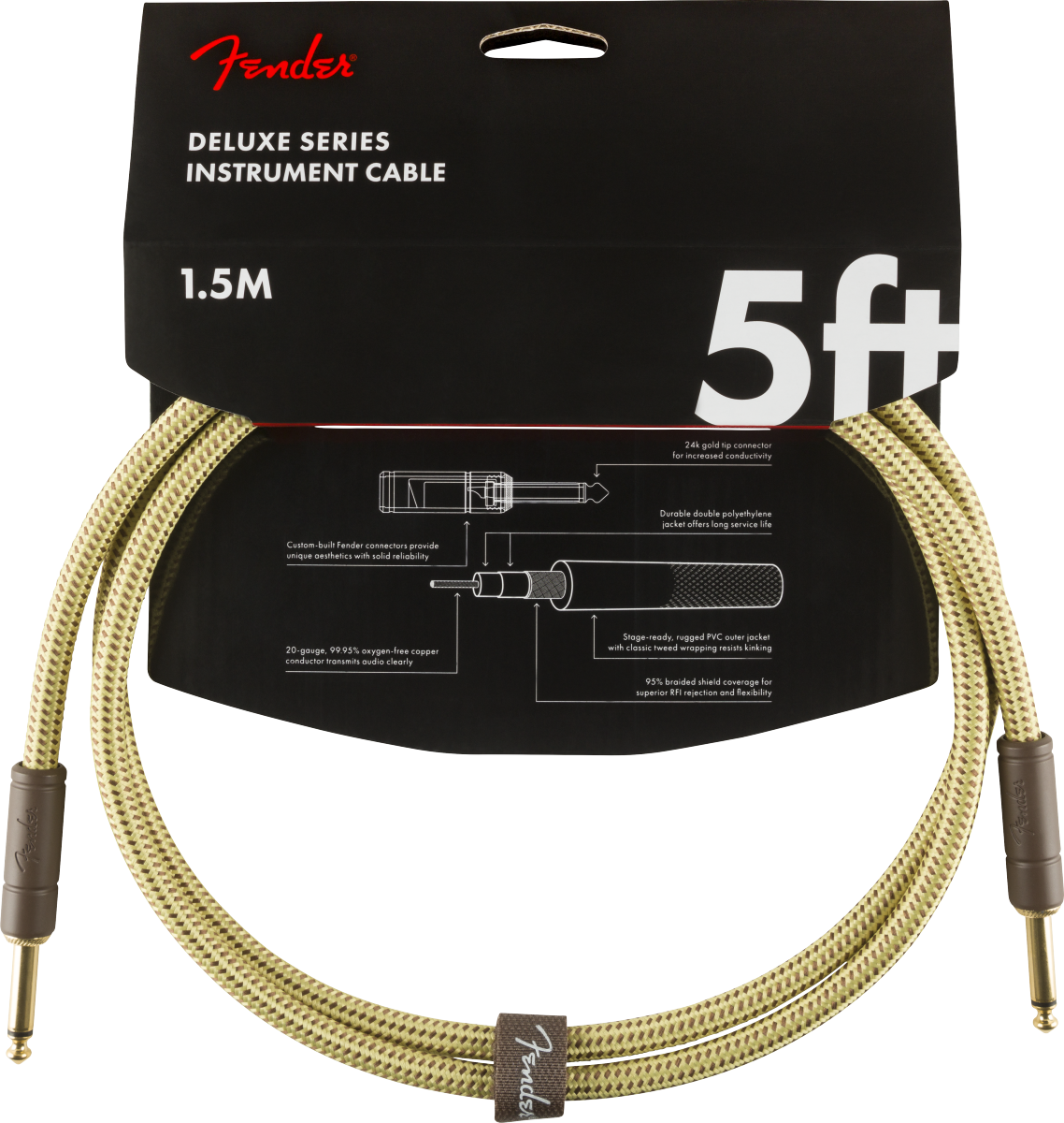 Fender Deluxe Series Instruments Cable, Straight/Straight, 5', Tweed
