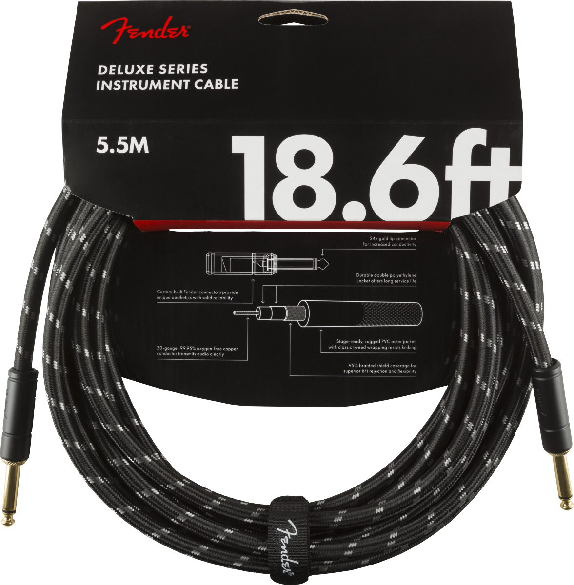 Fender Deluxe Series Instrument Cable, Straight/Straight, 18.6', Black Tweed