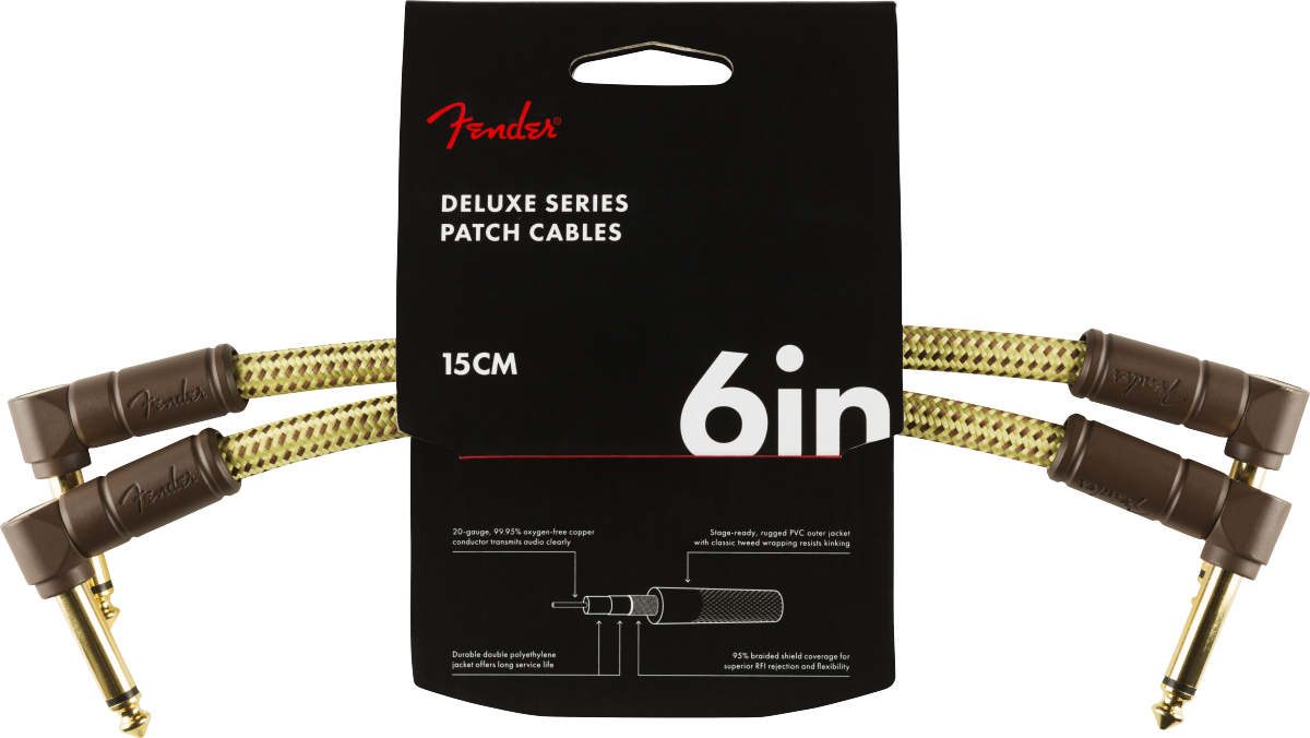Fender Deluxe Series Patch Cables (2-Pack), Angle/Angle, 6", Tweed