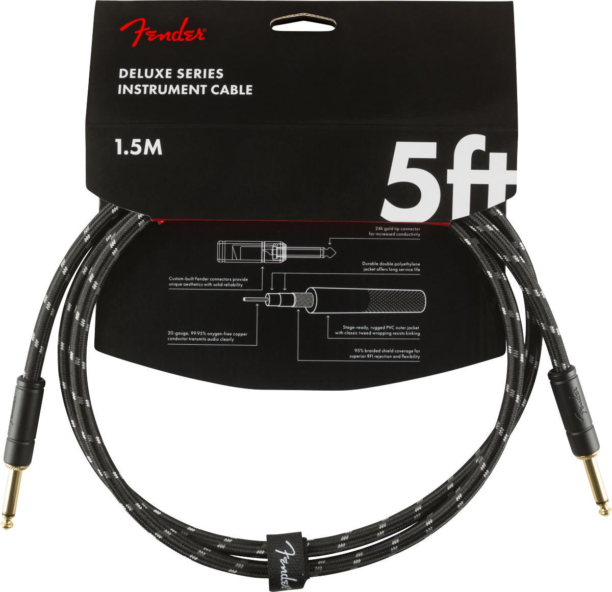 Fender Deluxe Series Instruments Cable, Straight/Straight, 5', Black Tweed
