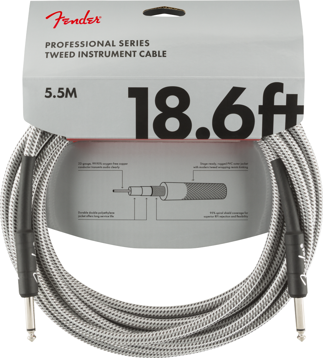 Fender Professional Series Instrument Cable, 18.6', White Tweed
