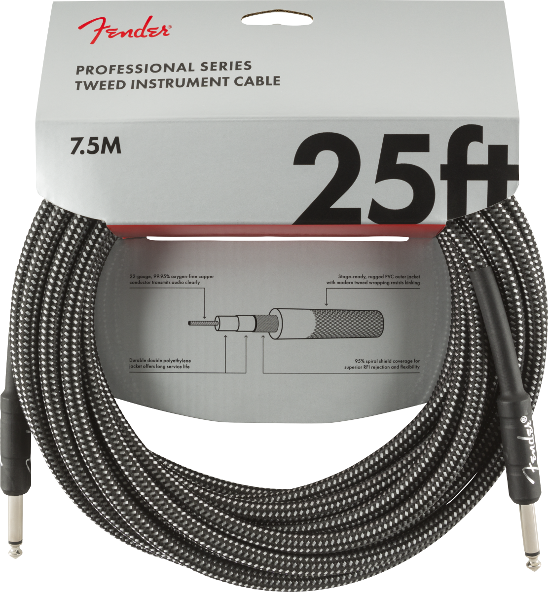 Fender Professional Series Instrument Cable, 25', Gray Tweed