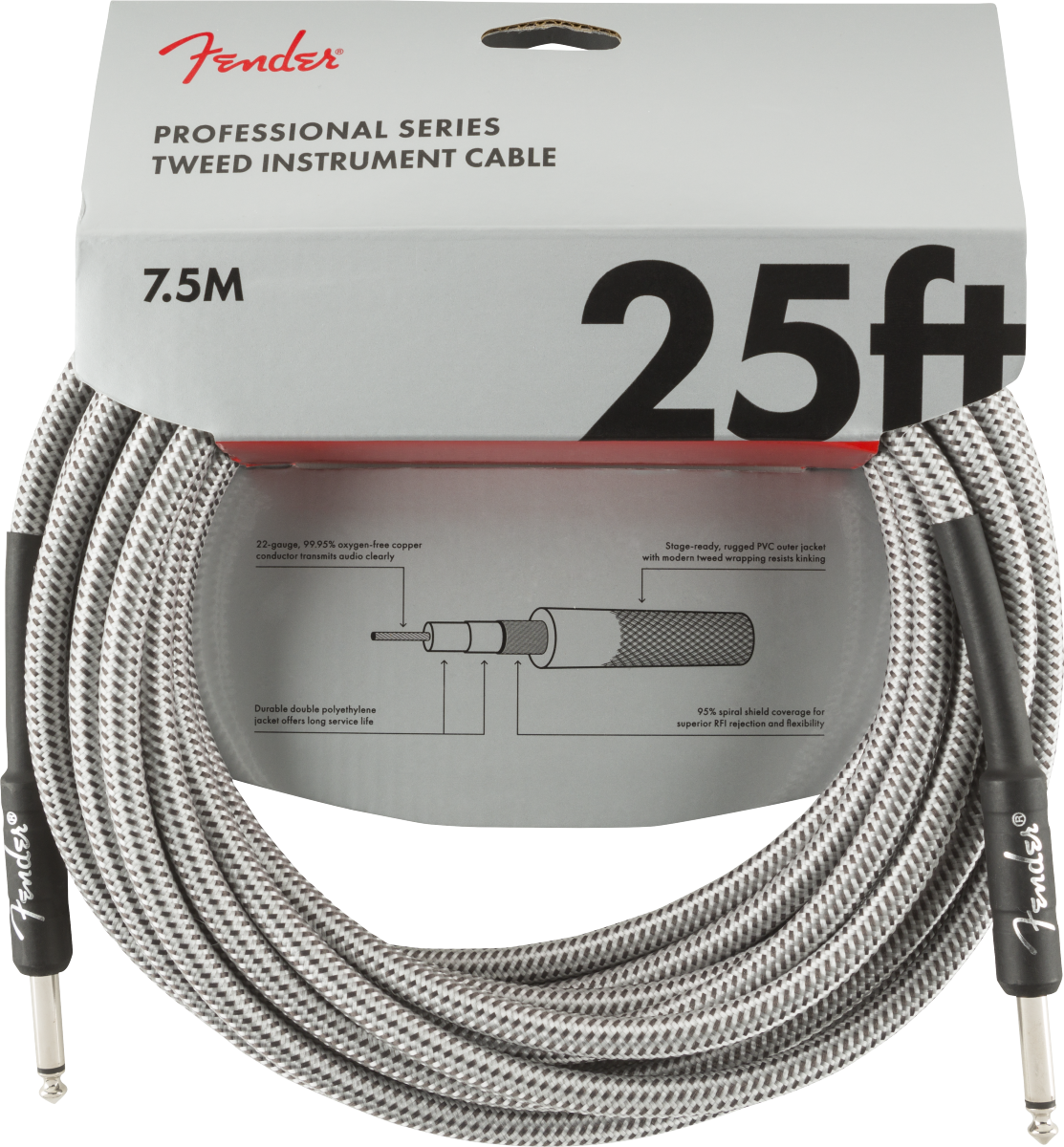Fender Professional Series Instrument Cable, 25', White Tweed