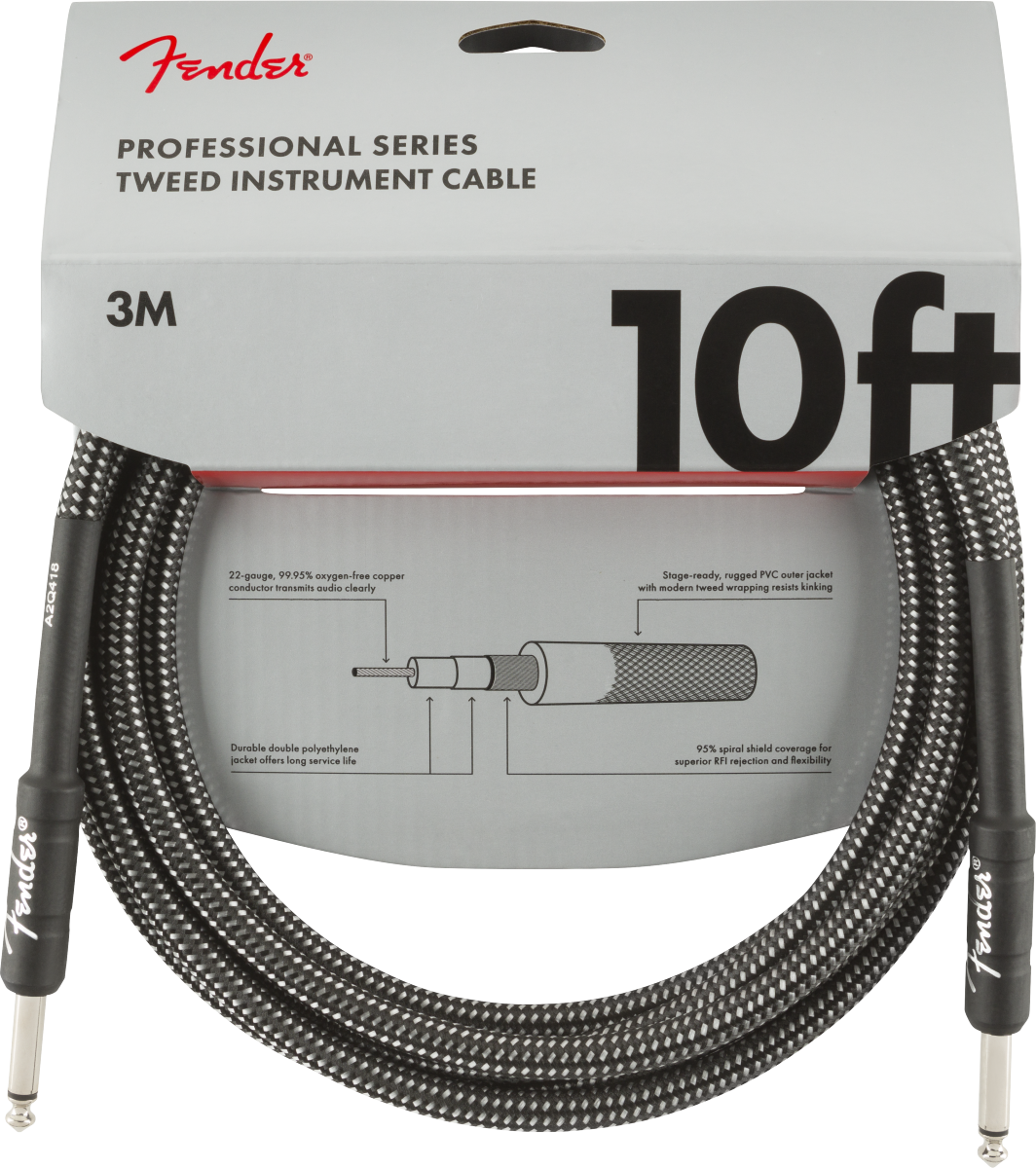 Fender Professional Series Instrument Cables, 10', Gray Tweed