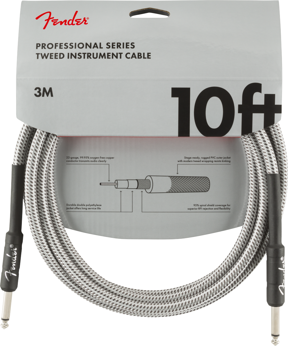 Fender Professional Series Instrument Cable, 10', White Tweed