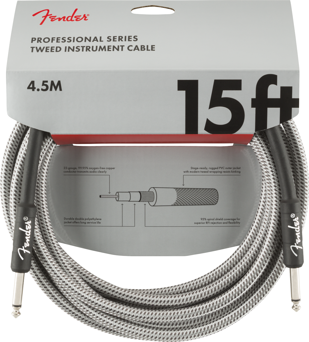 Fender Professional Series Instrument Cable, 15', White Tweed