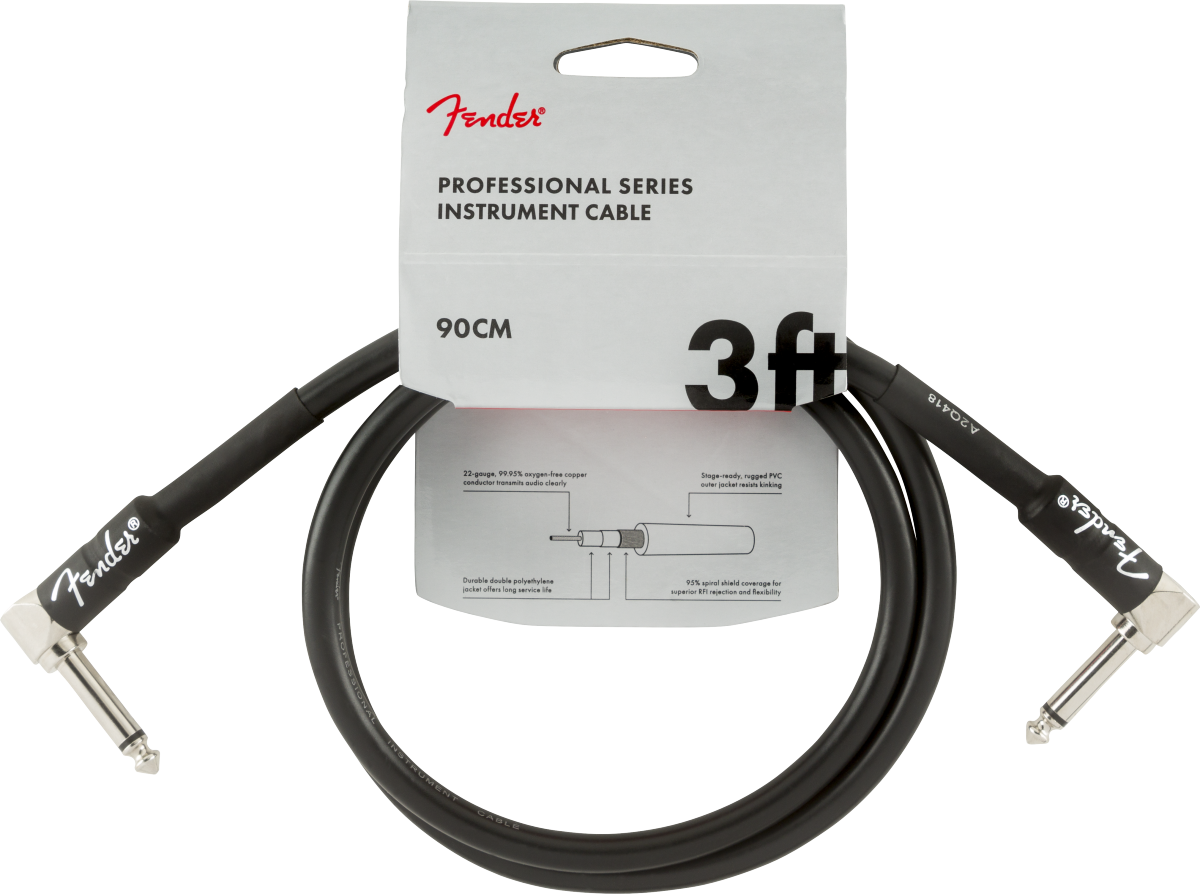 Fender Professional Series Instrument Cables, Angle/Angle, 3', Black