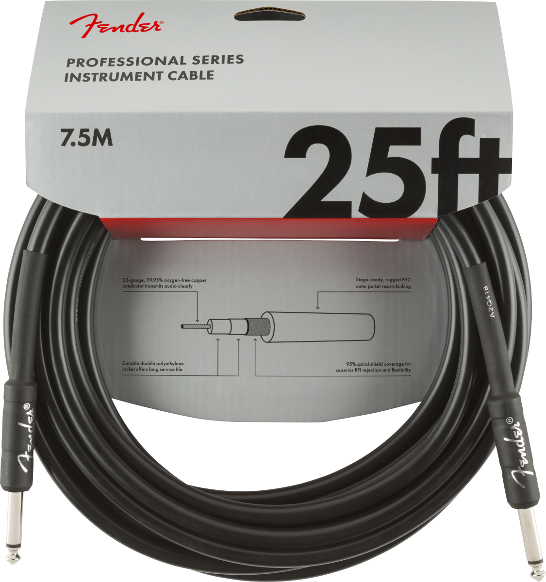 Fender Professional Series Instrument Cable, Straight/Straight, 25', Black
