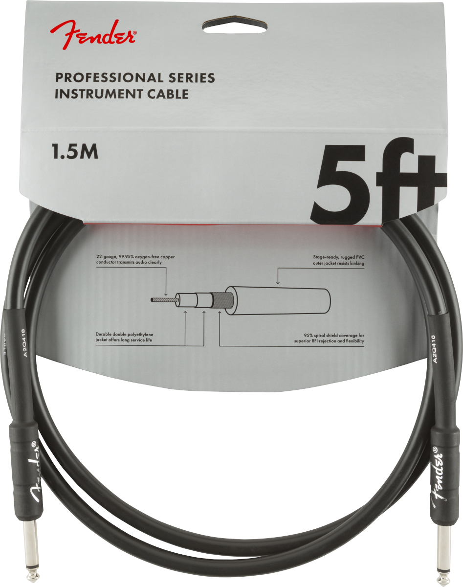 Fender Professional Series Instrument Cable, Straight/Straight, 5', Black