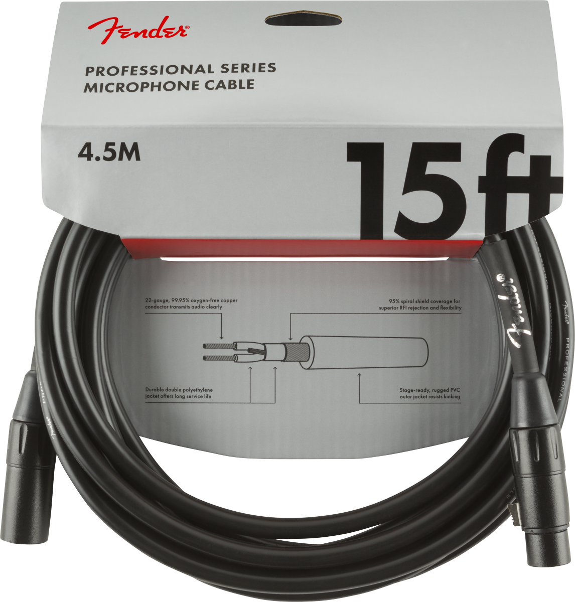 Fender Professional Series Microphone Cable, 15', Black
