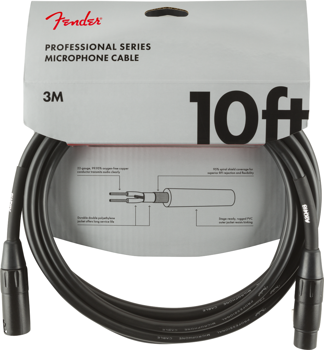 Fender Professional Series Microphone Cable, 10', Black