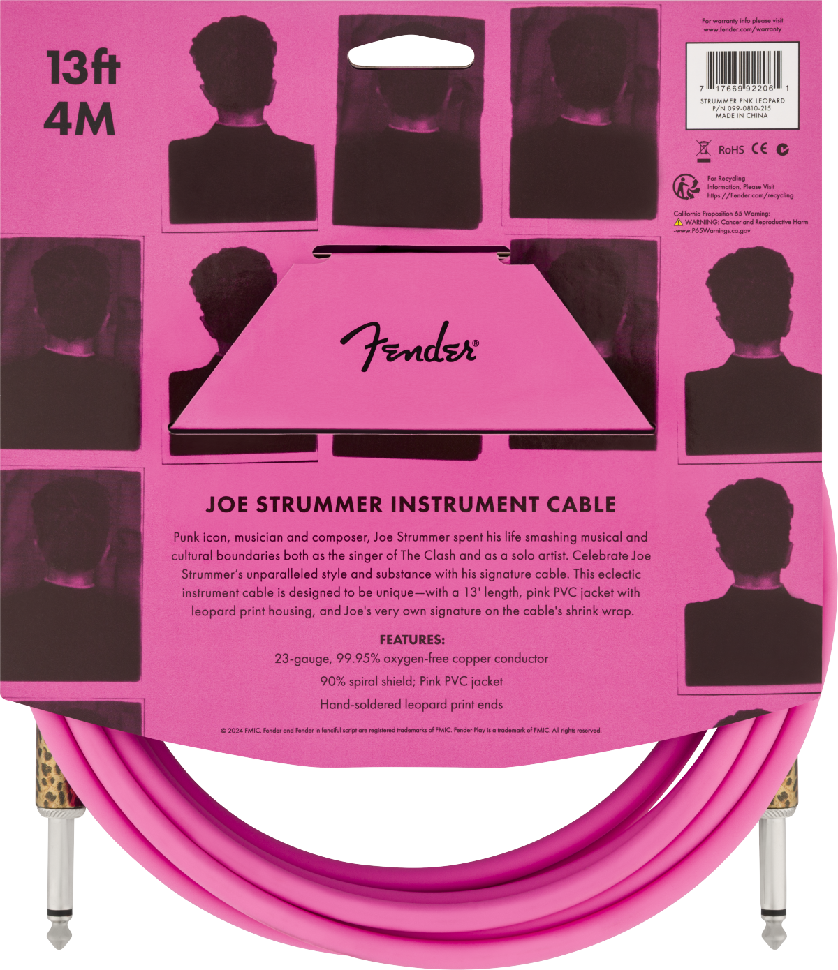 Fender Joe Strummer 13' Instrument Cable, Pink Leopard