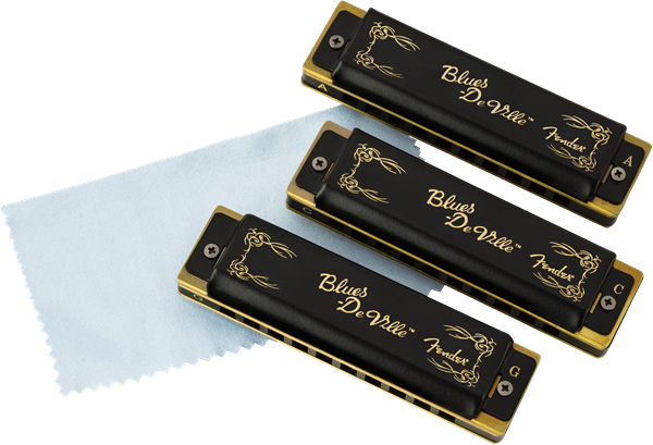 Fender Blues DeVille Harmonica, Pack of 3, with Case