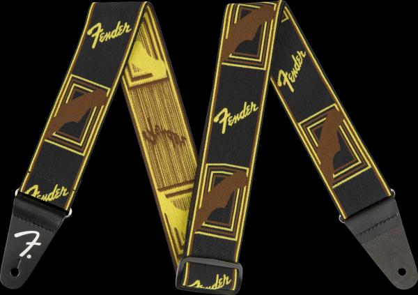 Fender WeighLess™ Monogram Strap, Black/Yellow/Brown, 2"