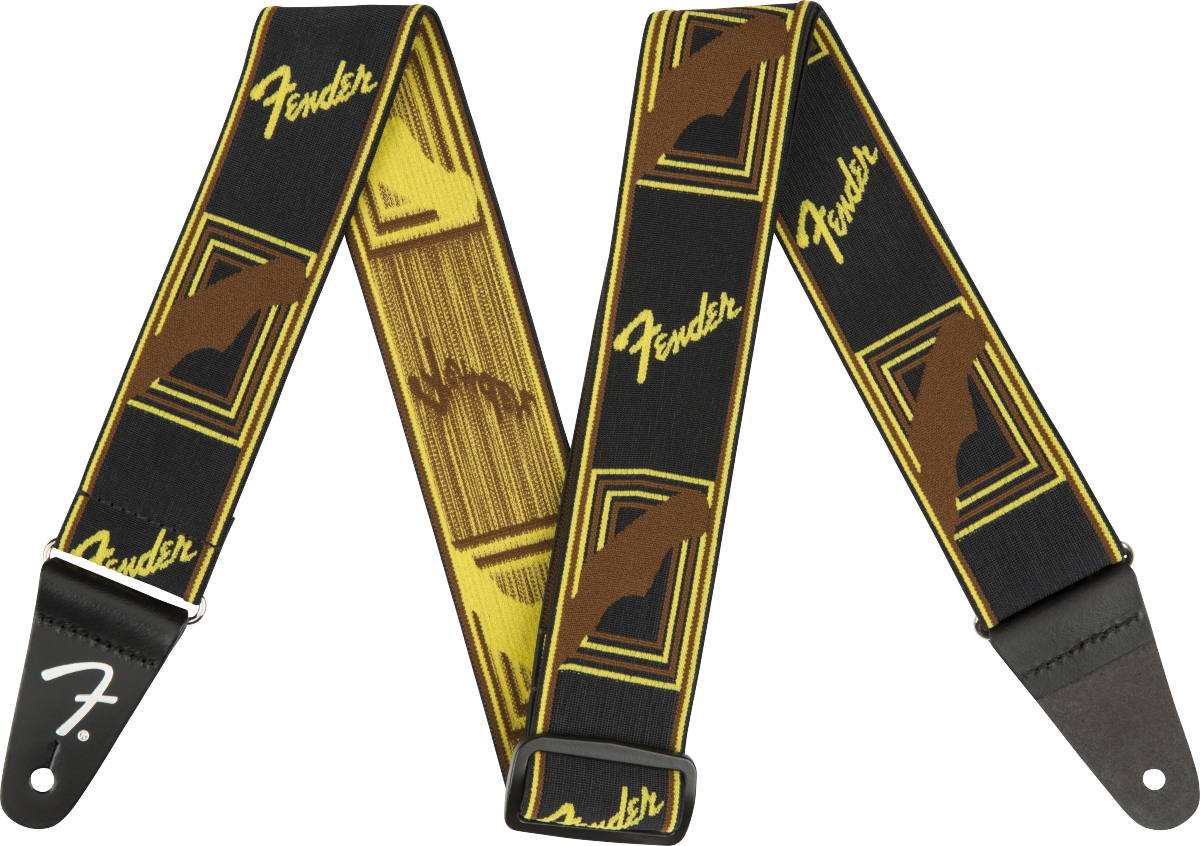 Fender WeighLess™ Monogram Strap, Black/Yellow/Brown, 2"