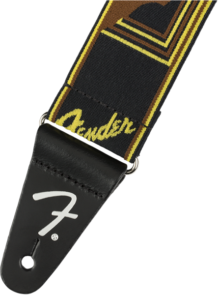 Fender WeighLess™ Monogram Strap, Black/Yellow/Brown, 2"