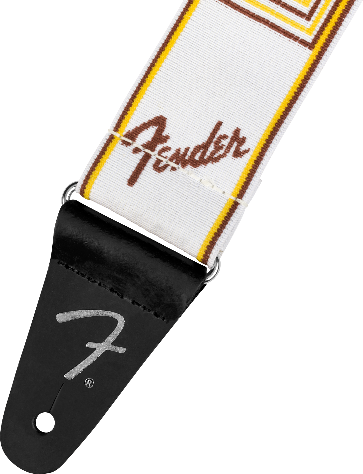 Fender WeighLess™ Monogram Strap, White/Brown/Yellow, 2"