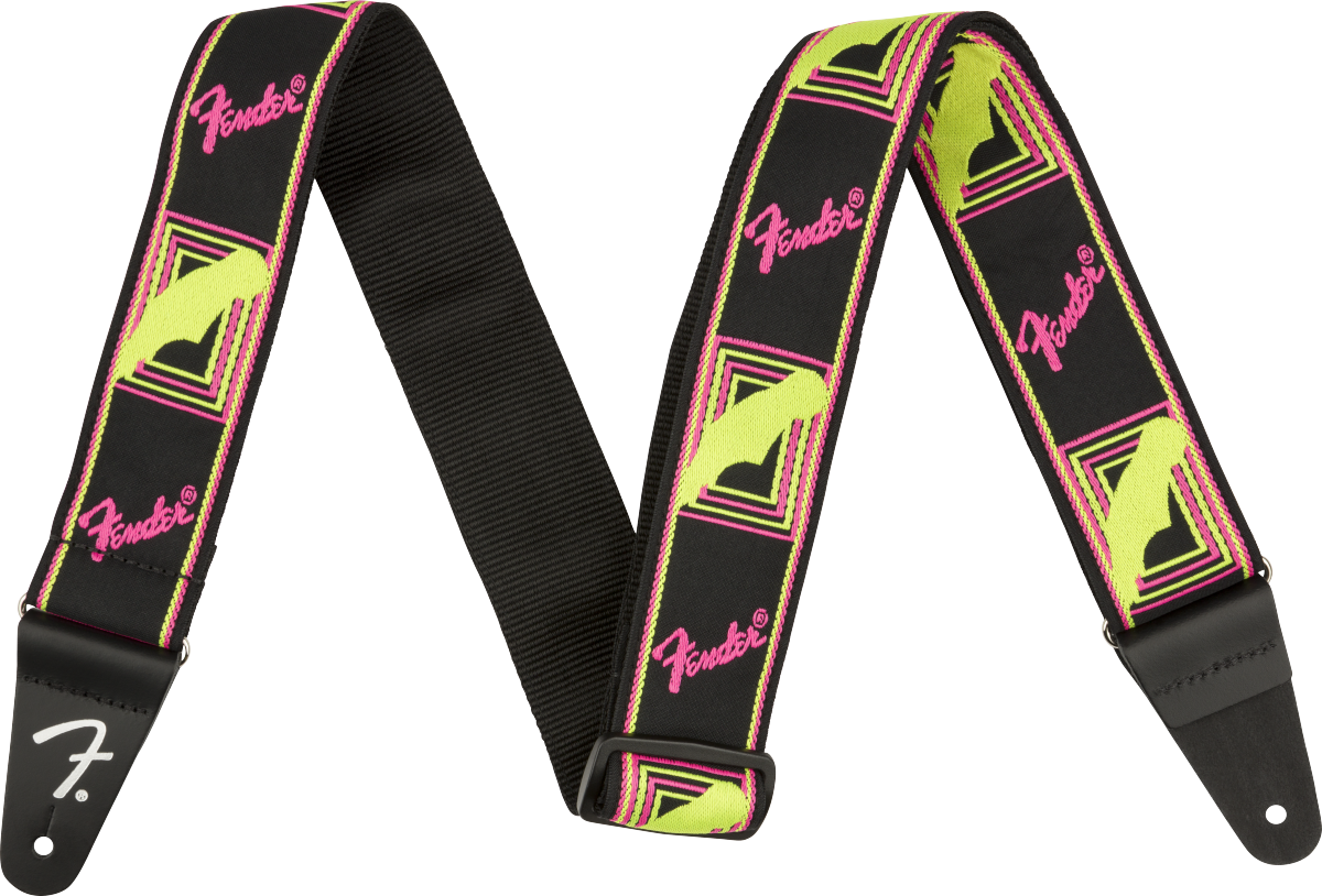 Fender Neon Monogrammed Strap, Pink and Yellow, 2"