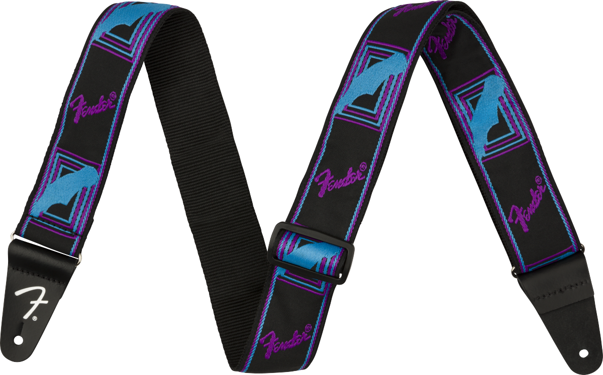 Fender Neon Monogrammed Strap, Blue and Purple, 2"