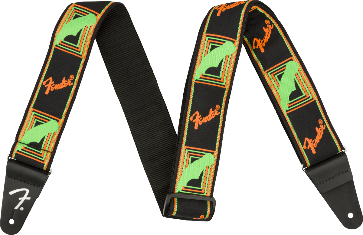 Fender Neon Monogrammed Strap, Green and Orange, 2"