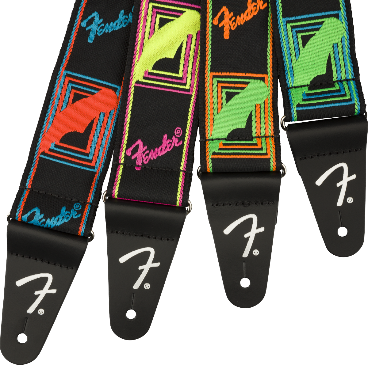 Fender Neon Monogrammed Strap, Green and Orange, 2"