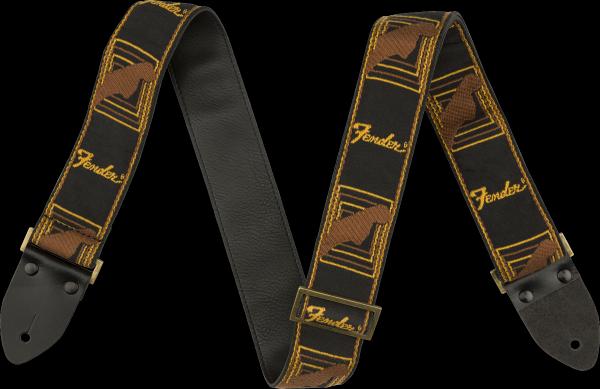 Fender Legacy Vintage Monogram Strap, Black/Yellow & Brown, 2"