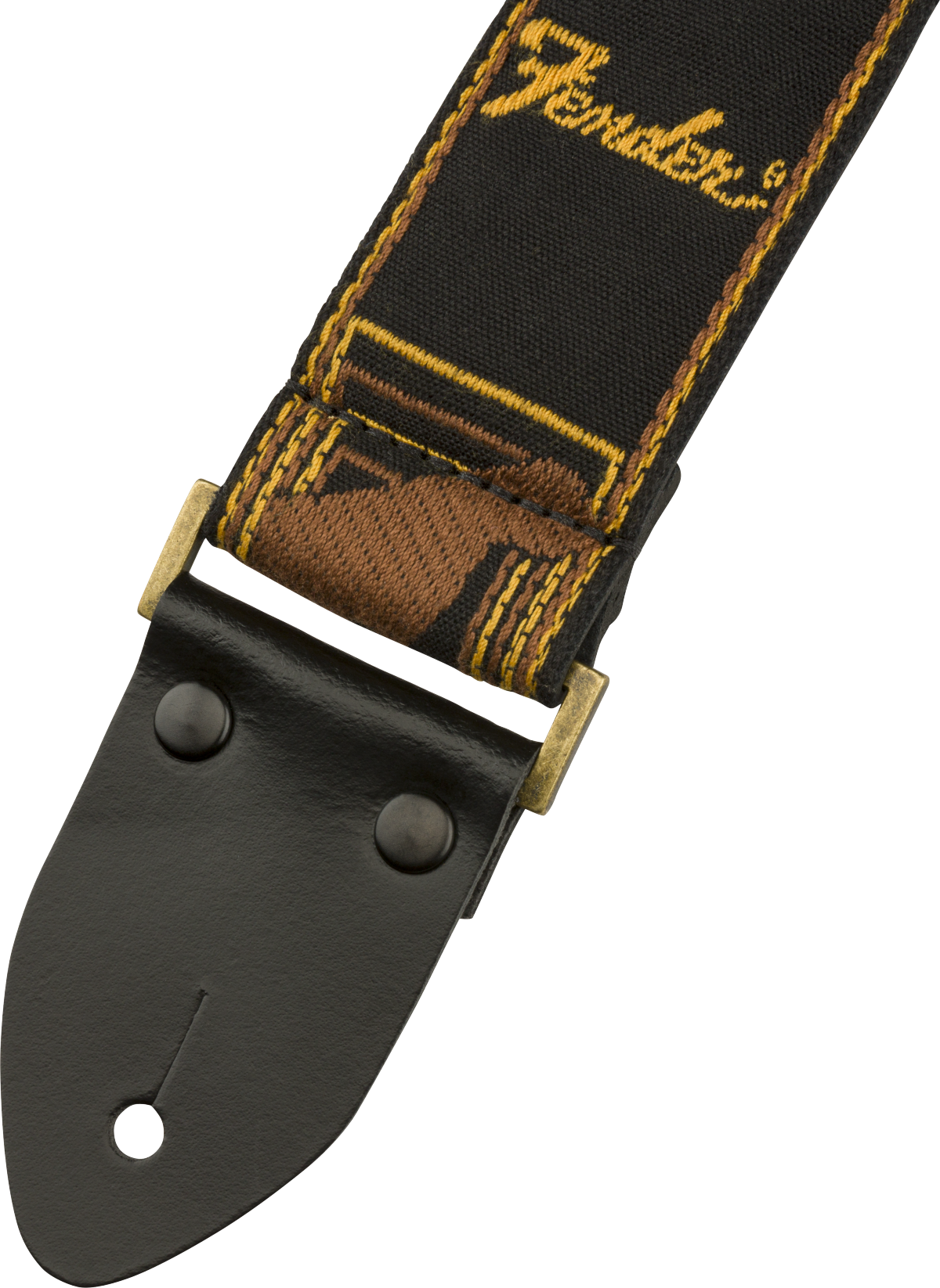 Fender Legacy Vintage Monogram Strap, Black/Yellow & Brown, 2"