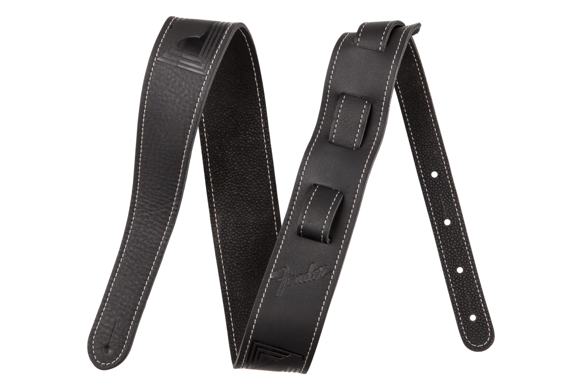 Fender Monogrammed Leather Strap, Black, 2"
