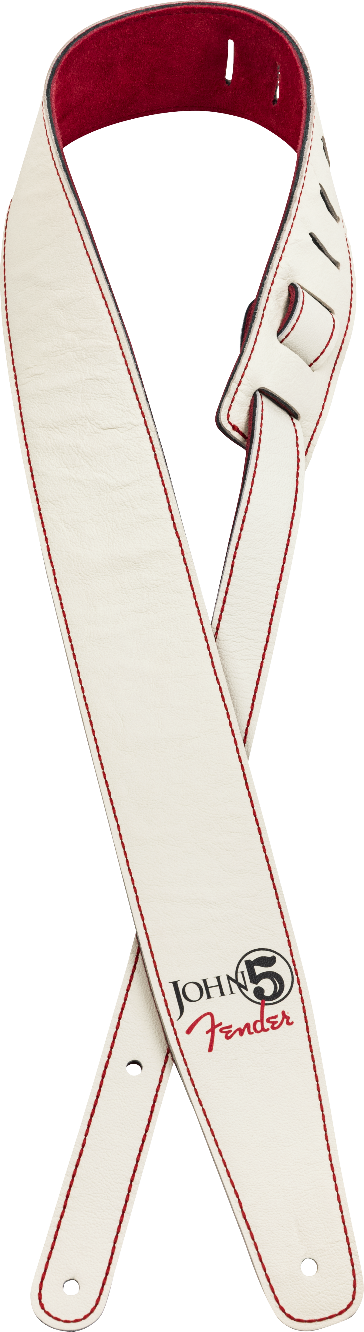 Fender John 5 Leather Strap, White and Red
