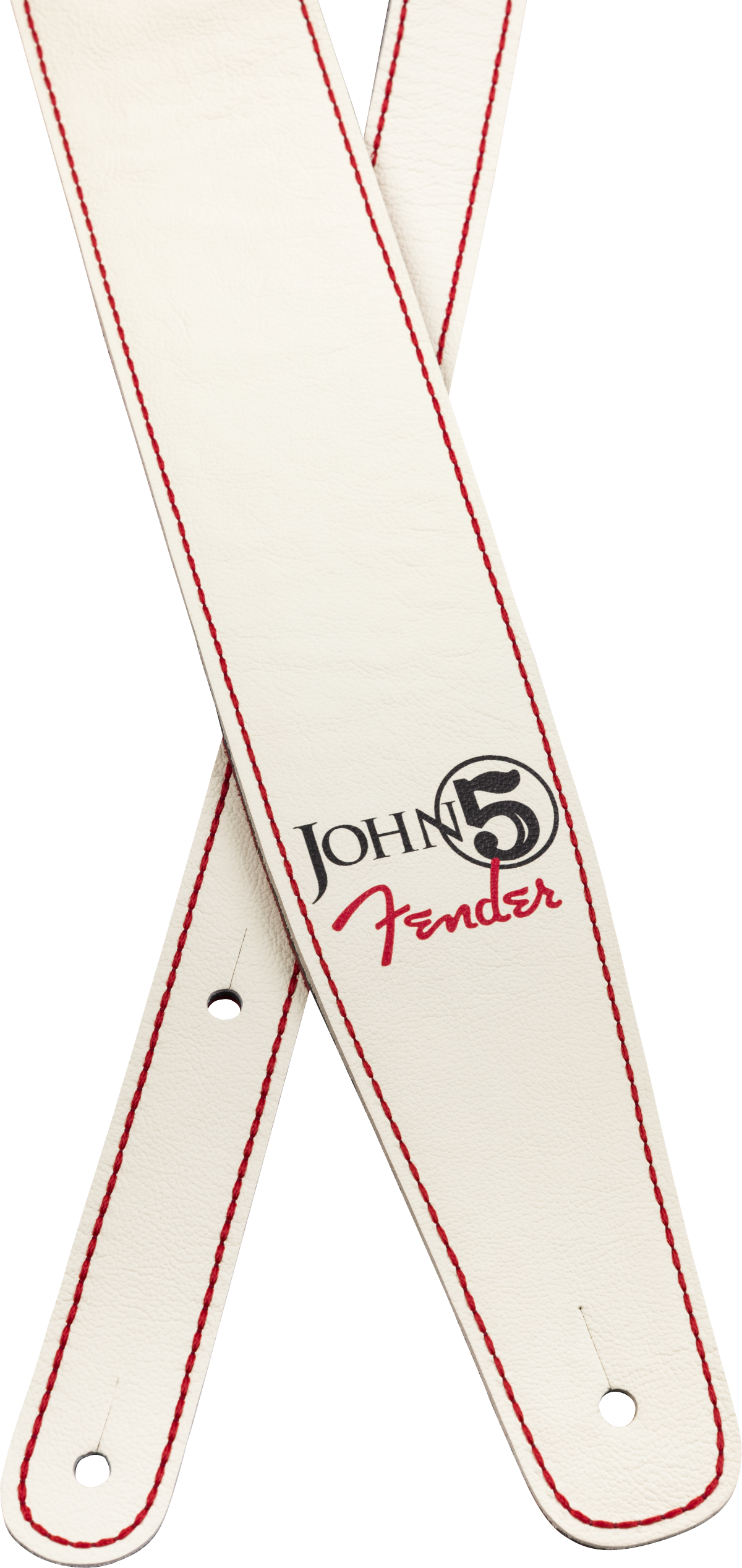 Fender John 5 Leather Strap, White and Red