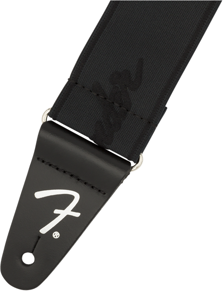Fender WeighLess™ Running Logo Strap, Black/Black, 2"