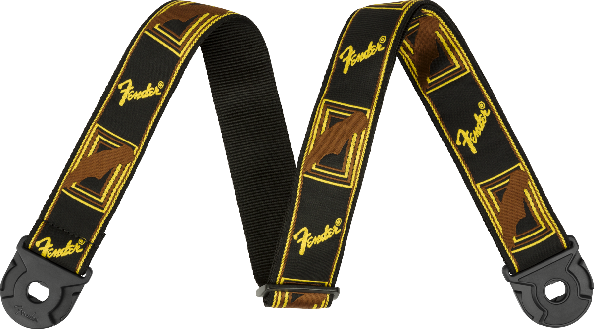 Fender Quick Grip Locking End Strap, Black/Yellow & Brown Monogram, 2"