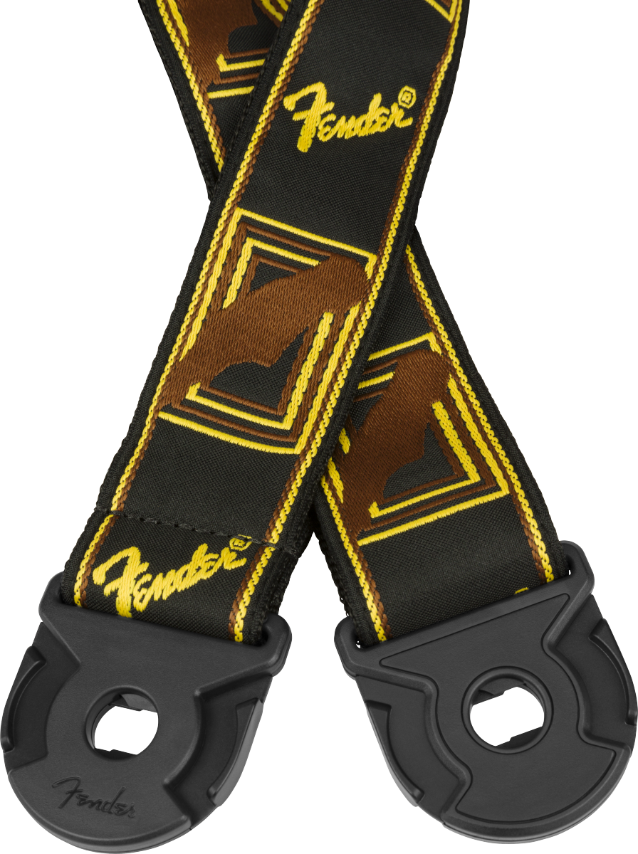 Fender Quick Grip Locking End Strap, Black/Yellow & Brown Monogram, 2"