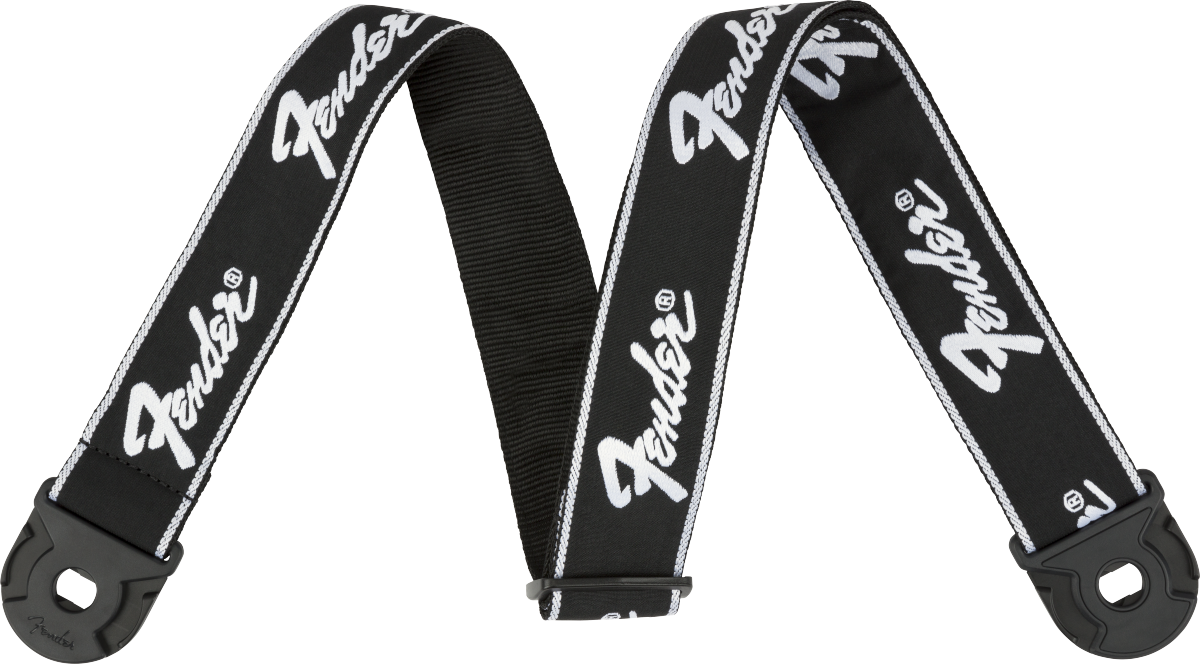 Fender Quick Grip Locking End Strap, Black with White Running Logo, 2"