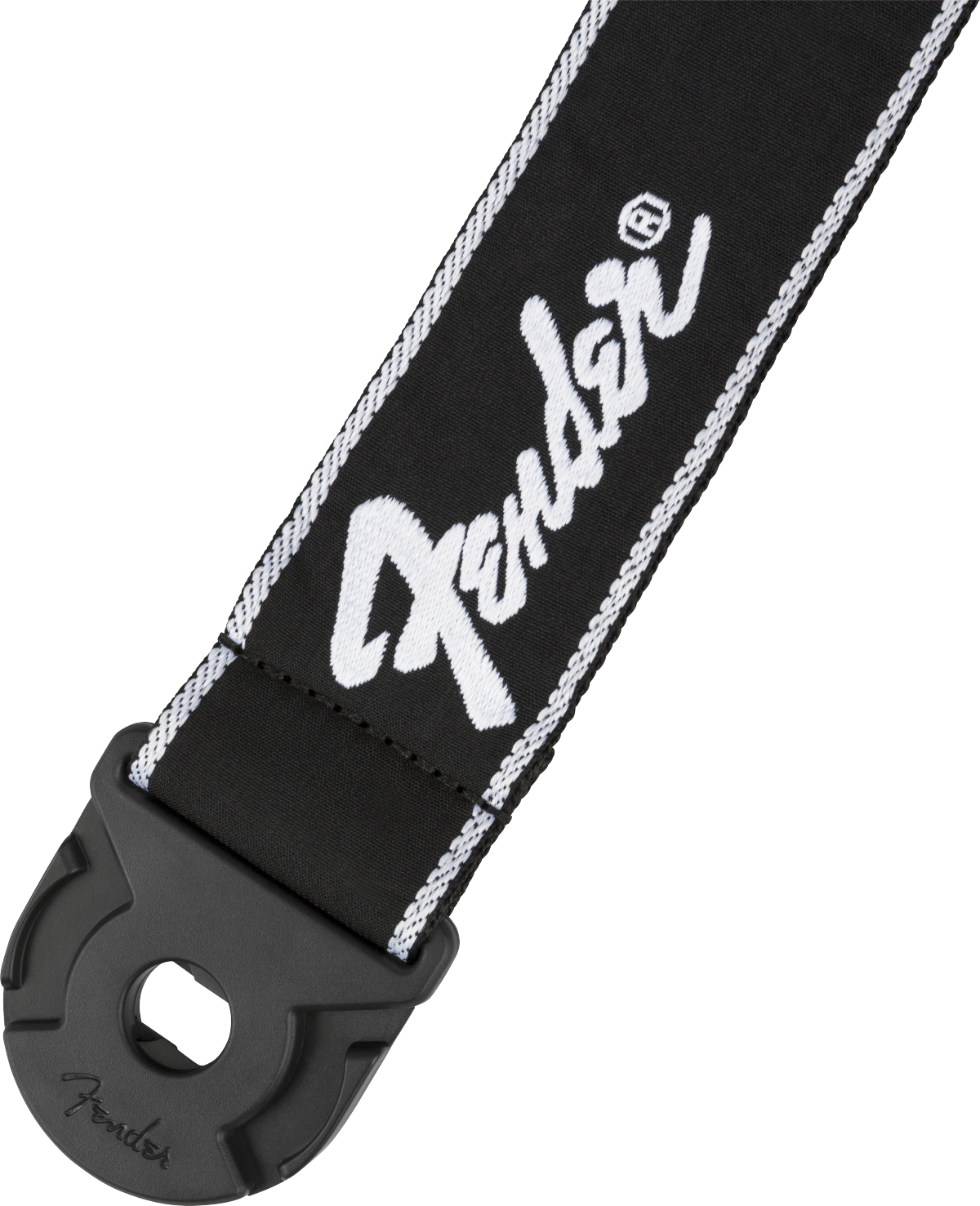 Fender Quick Grip Locking End Strap, Black with White Running Logo, 2"