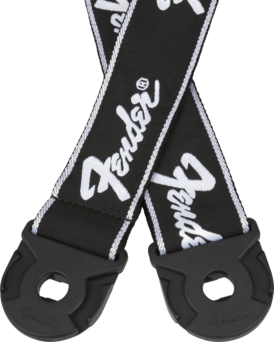 Fender Quick Grip Locking End Strap, Black with White Running Logo, 2"