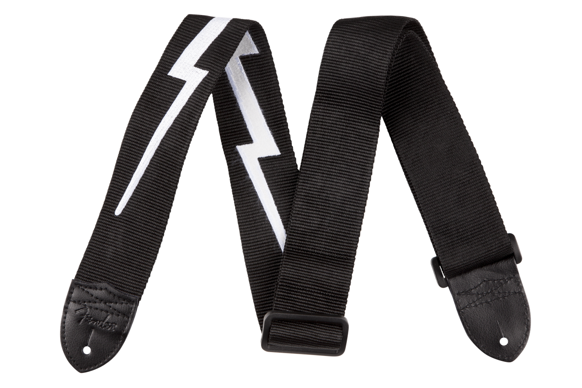 Fender Nylon Lightning Bolt Strap, Black/White, 2"
