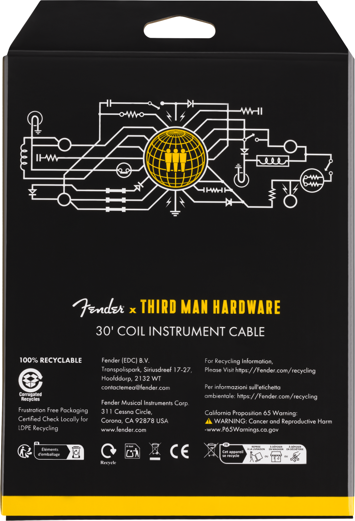 Fender 30' Coil Cable, Fender x Third Man Hardware, Yellow